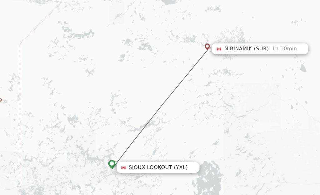 Flights from Sioux Lookout to Nibinamik route map