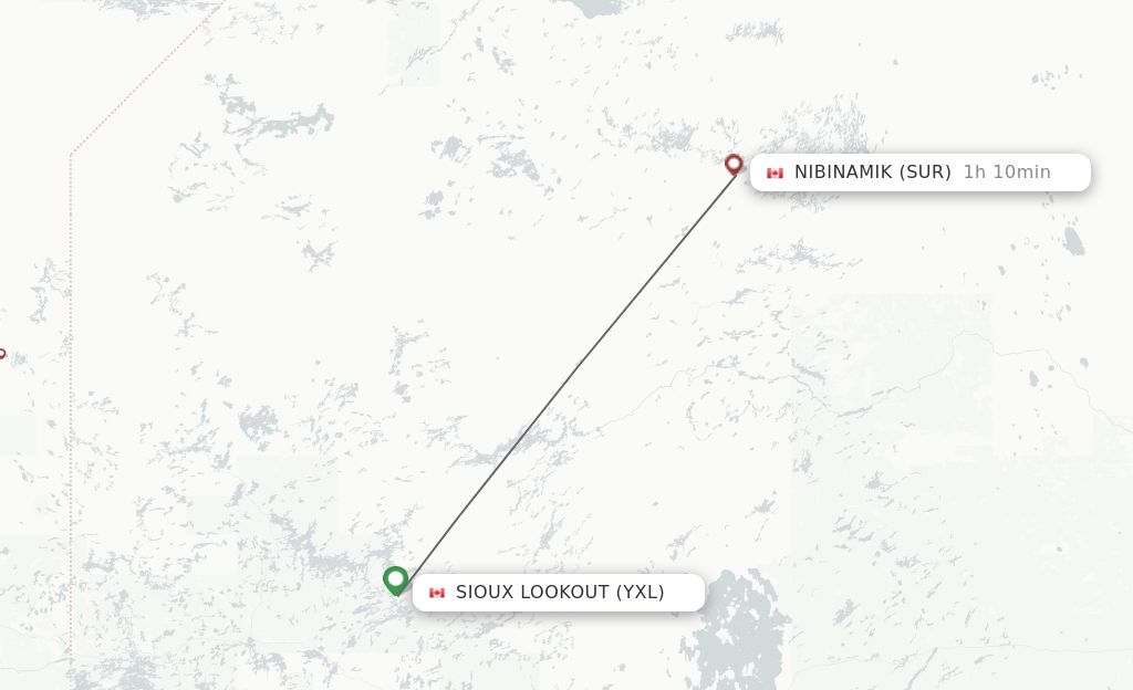 Flights from Sioux Lookout to Summer Beaver route map