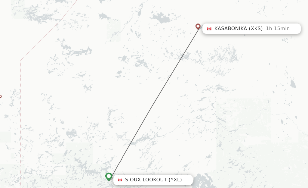 Flights from Sioux Lookout to Kasabonika route map