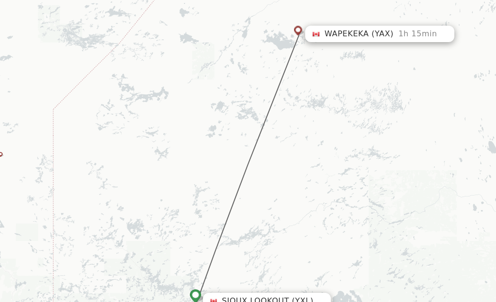 Flights from Sioux Lookout to Wapekeka route map