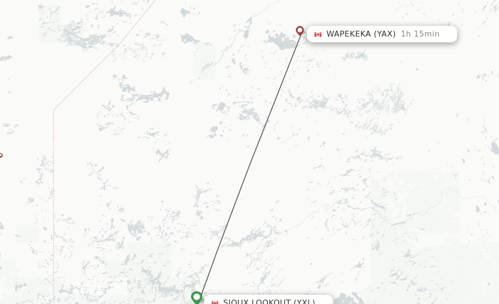 Flights from Sioux Lookout to Angling Lake route map
