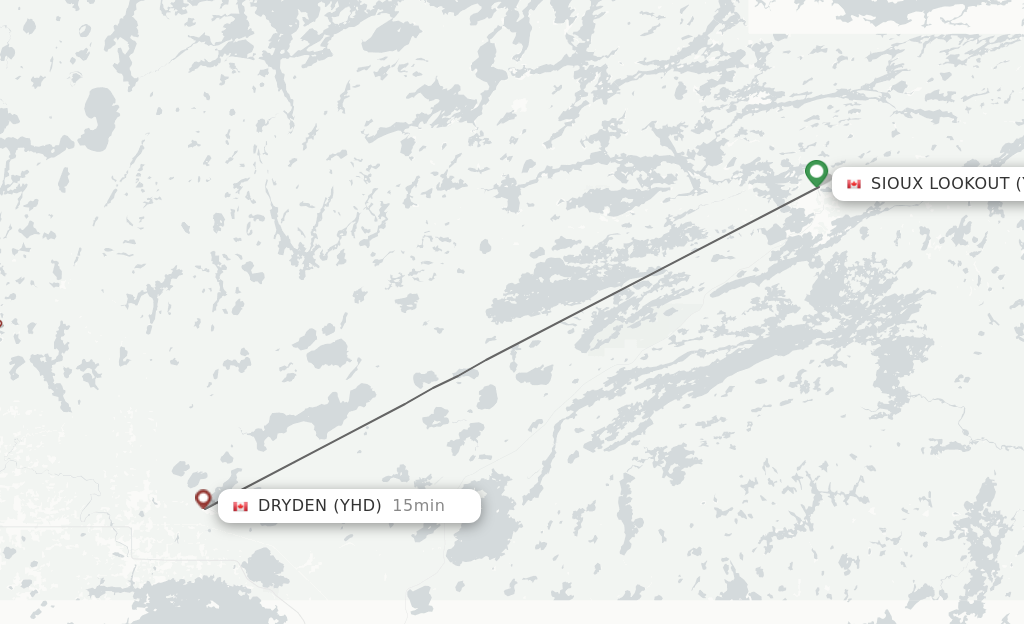Flights from Sioux Lookout to Dryden route map