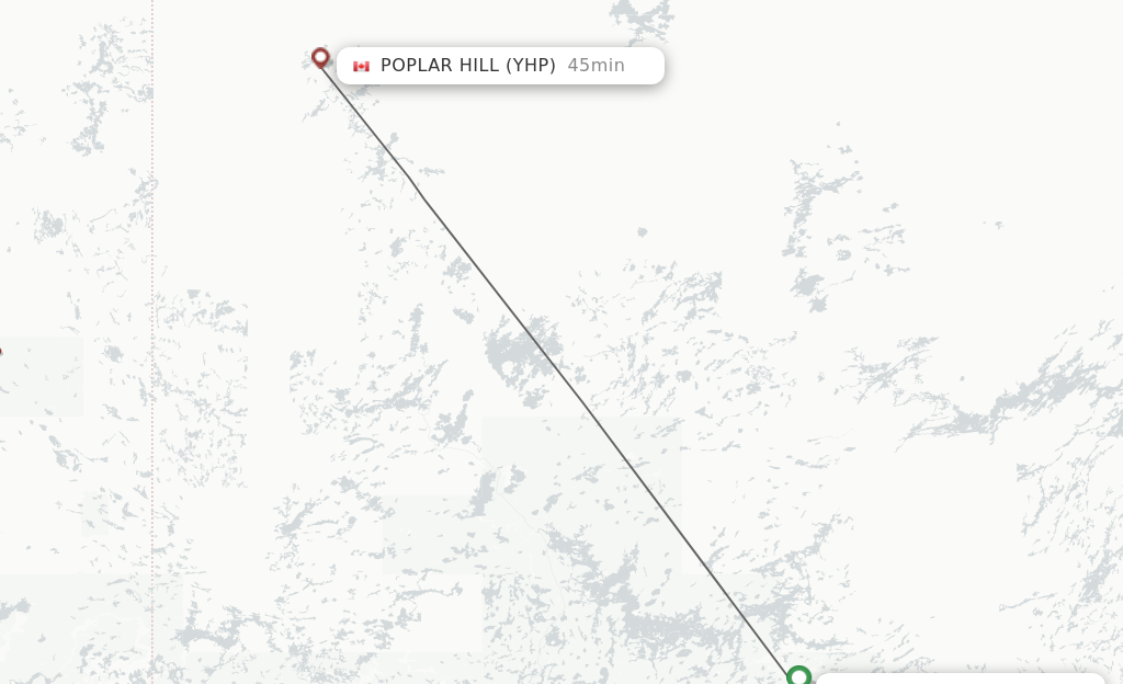 Flights from Sioux Lookout to Poplar Hill route map