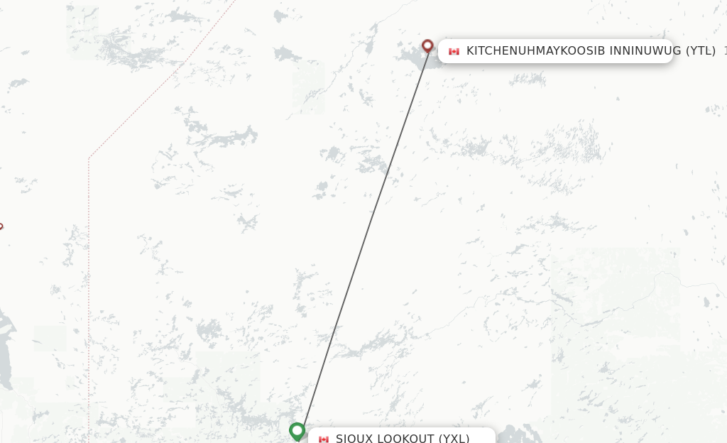 Flights from Sioux Lookout to Kitchenuhmaykoosib Inninuwug route map