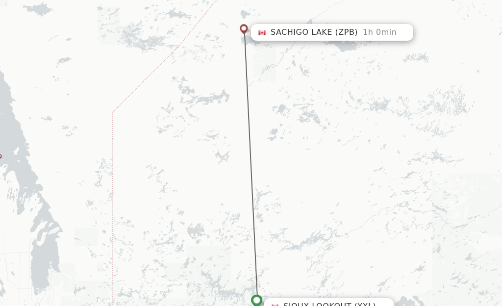 Flights from Sioux Lookout to Sachigo Lake route map