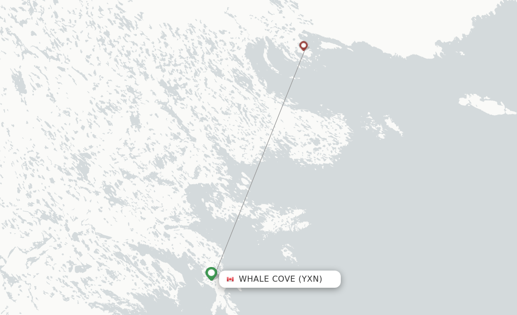 Route map with flights from Whale Cove with Calm Air International