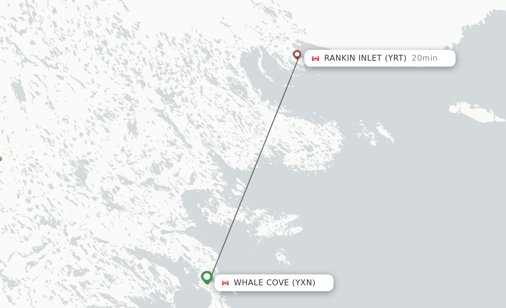 Flights from Whale Cove to Rankin Inlet route map
