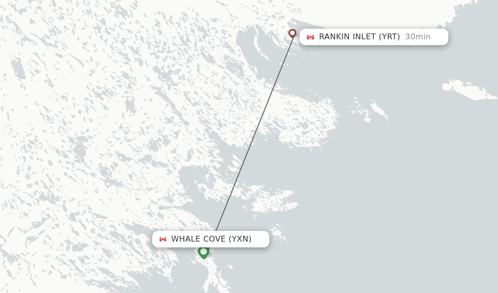 Flights from Whale Cove to Rankin Inlet route map