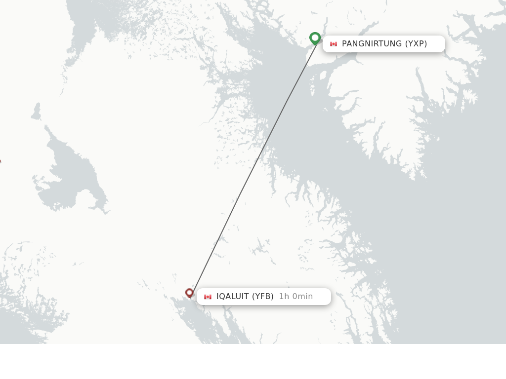 Flights from Pangnirtung to Iqaluit route map