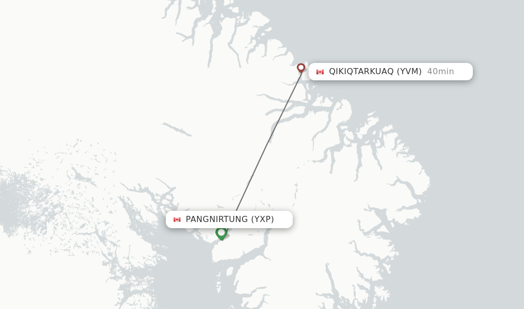 Flights from Pangnirtung to Qikiqtarkuaq route map