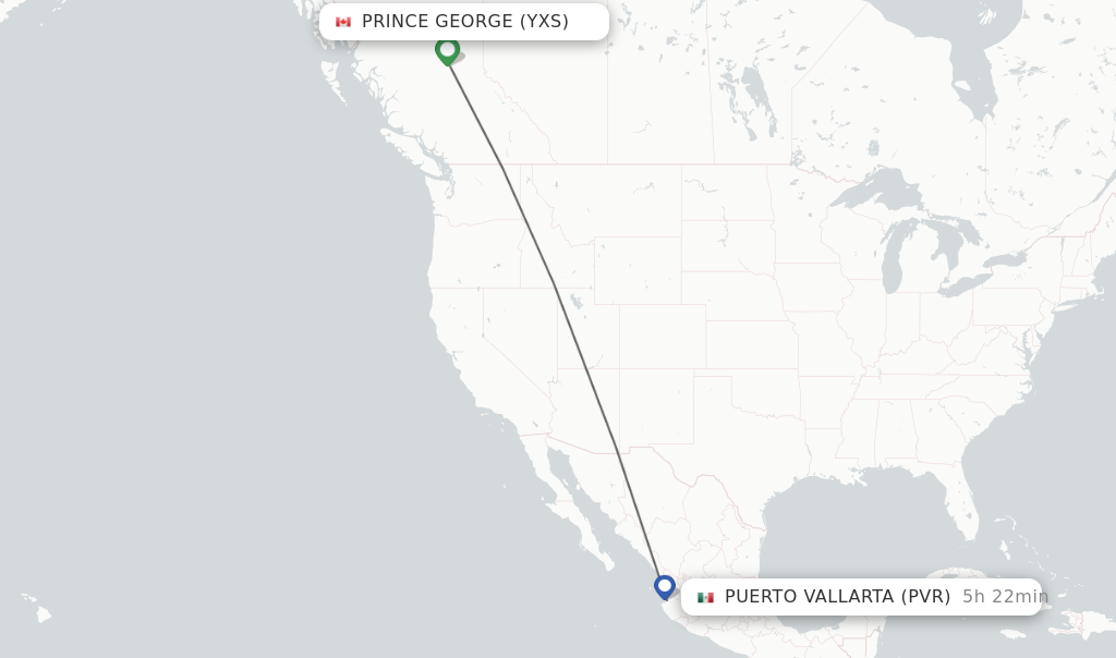 Flights from Prince George to Puerto Vallarta route map