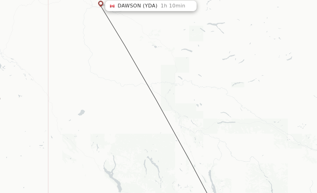 Flights from Whitehorse to Dawson route map