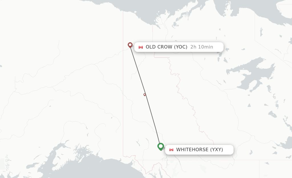 Flights from Whitehorse to Old Crow route map
