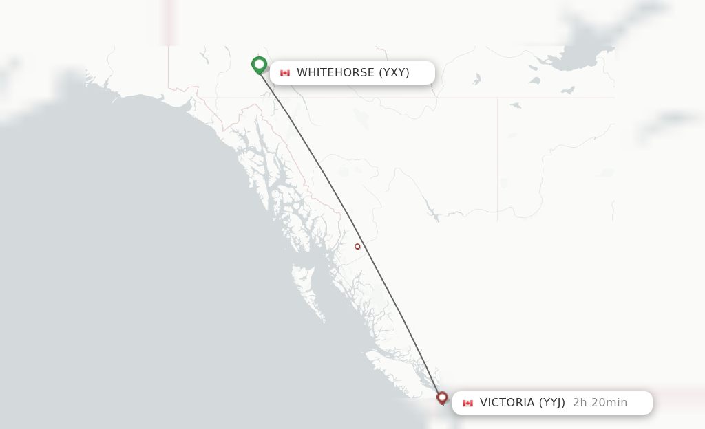 Flights from Whitehorse to Victoria route map