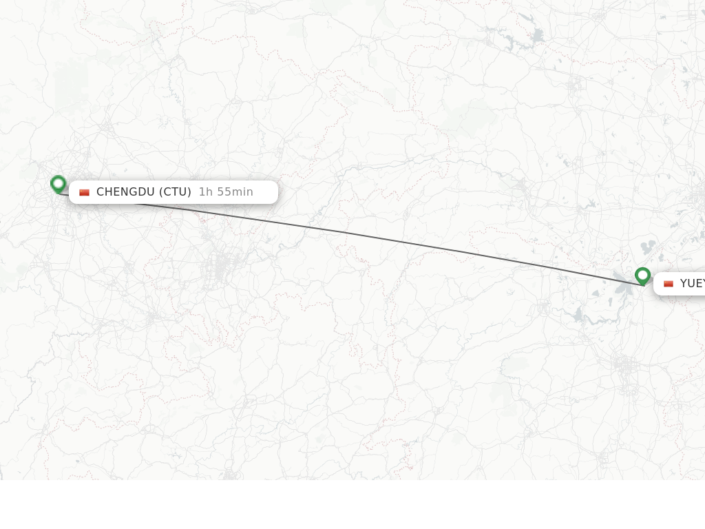 Flights from Yueyang to Chengdu route map