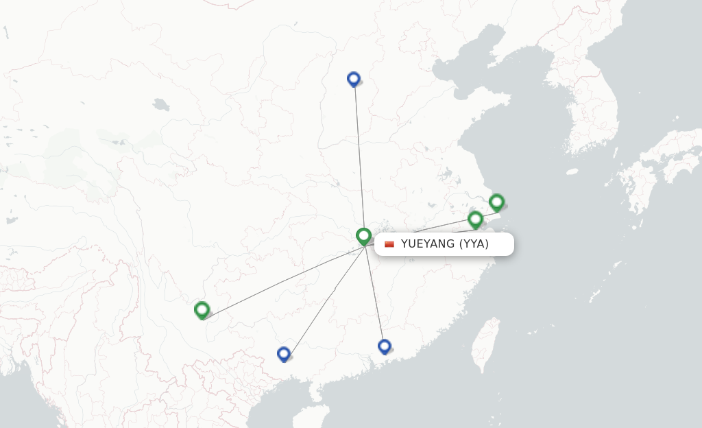 Route map with flights from Yueyang with Juneyao Airlines