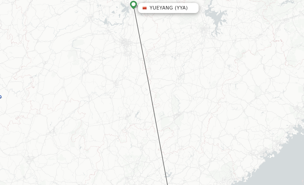 Flights from Yueyang to Huizhou route map