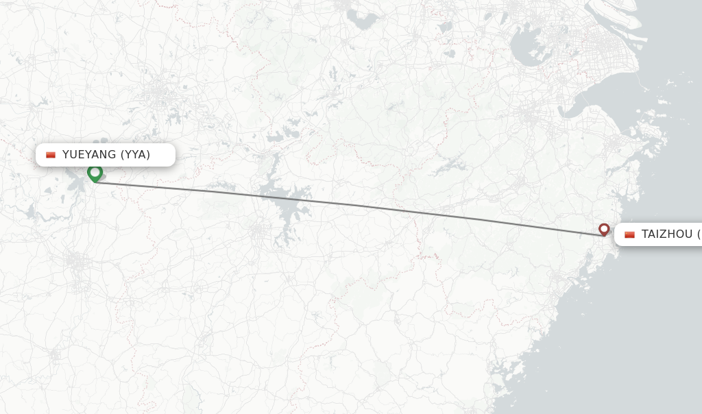 Flights from Taizhou to Yueyang route map