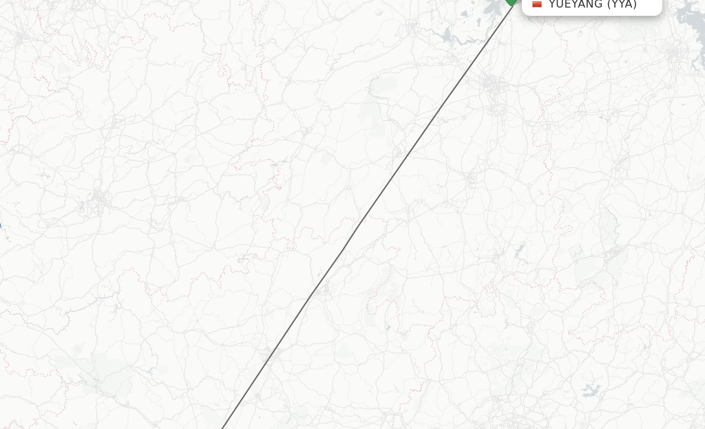 Flights from Yueyang to Nanning route map