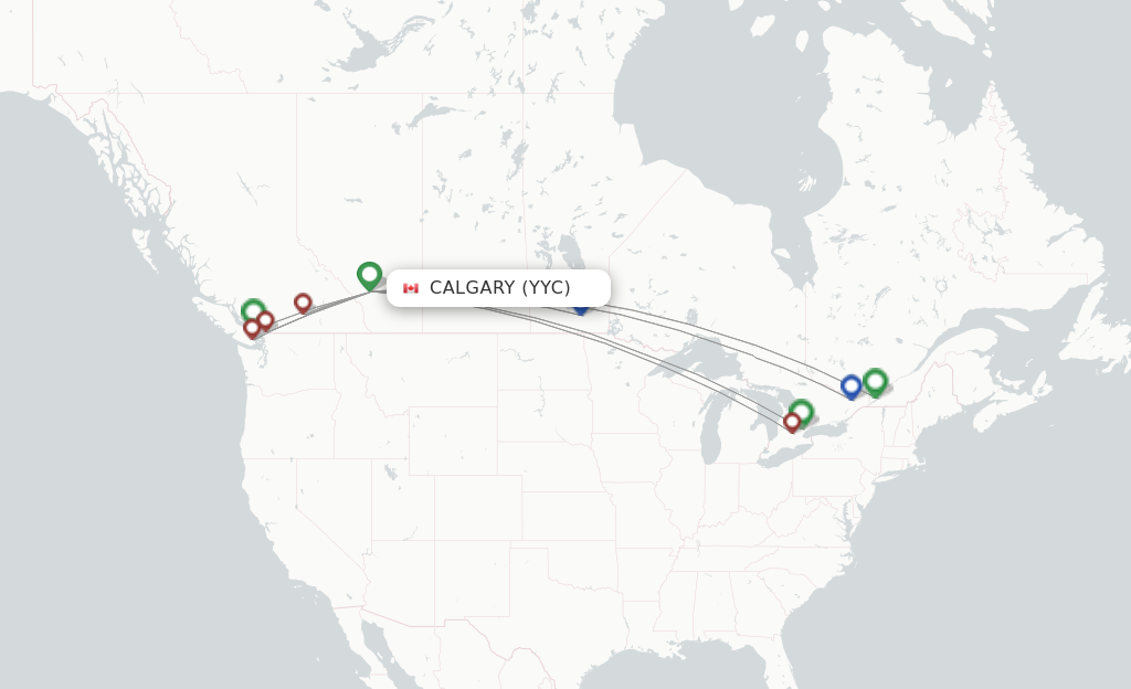 Route map with flights from Calgary with Flair Airlines
