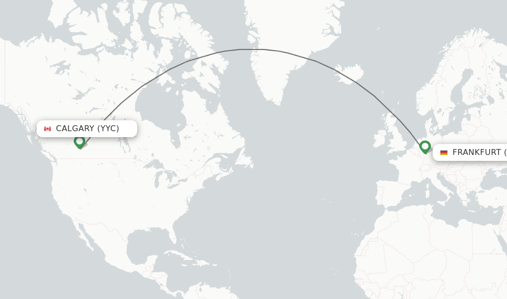 Flights from Calgary to Frankfurt route map