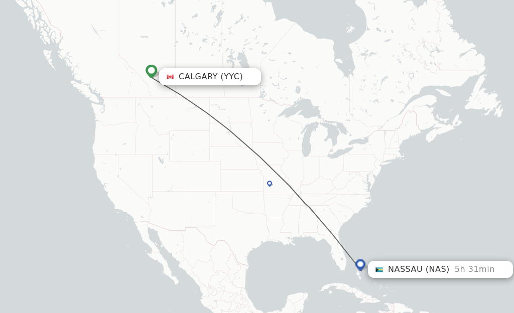Flights from Calgary to Nassau route map
