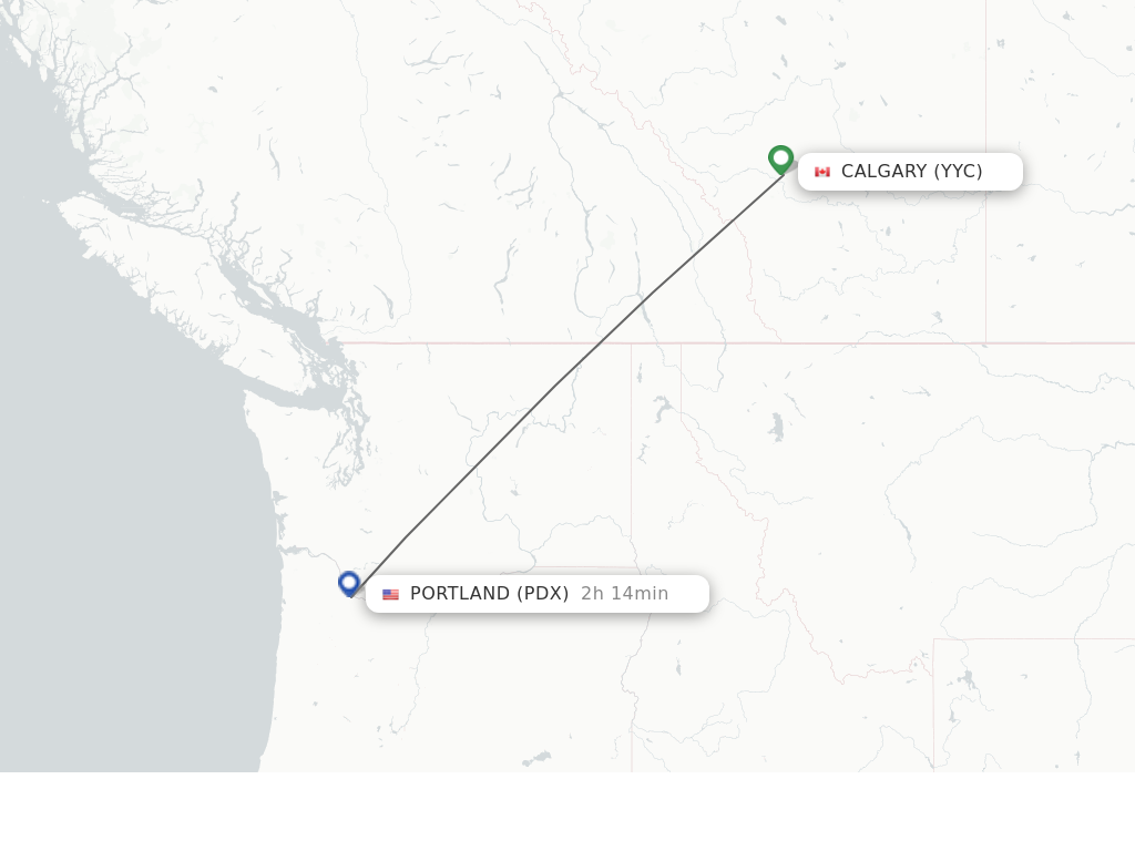 Flights from Calgary to Portland route map