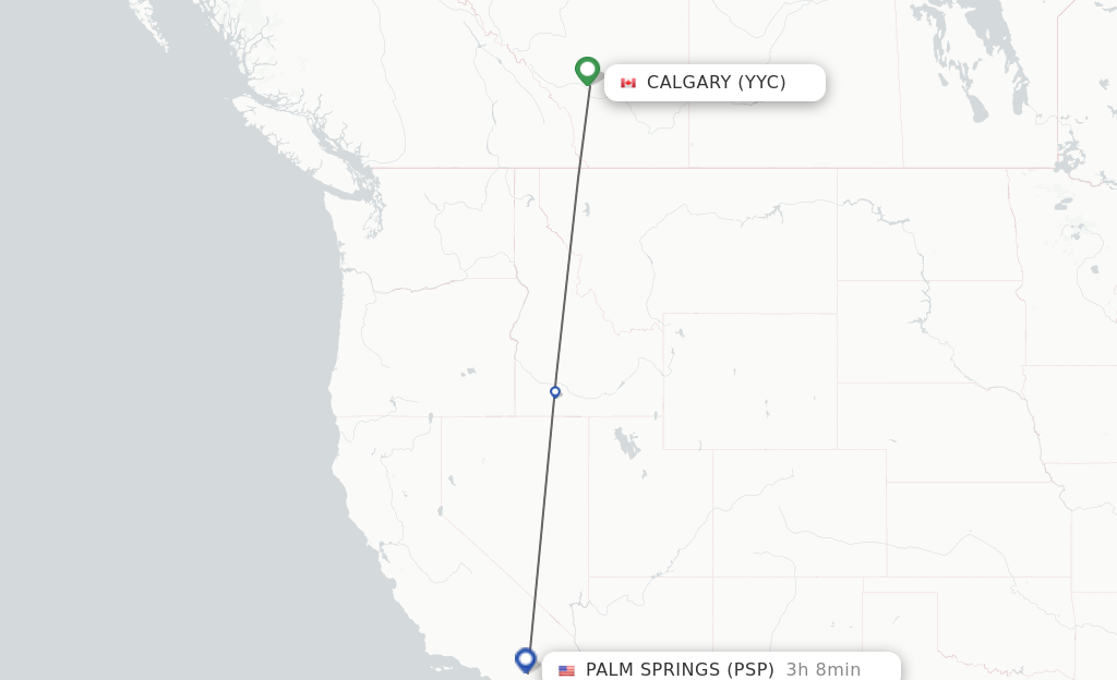 Flights from Calgary to Palm Springs route map