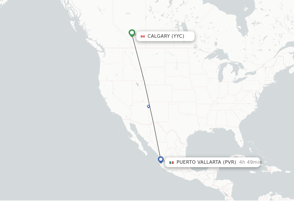 Flights from Calgary to Puerto Vallarta route map