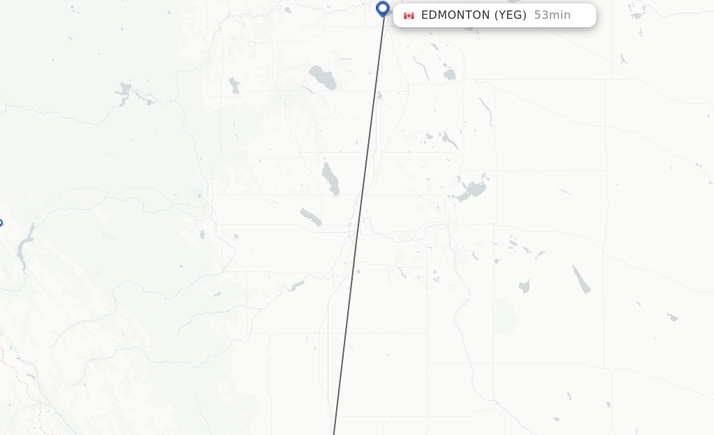 Flights from Calgary to Edmonton route map
