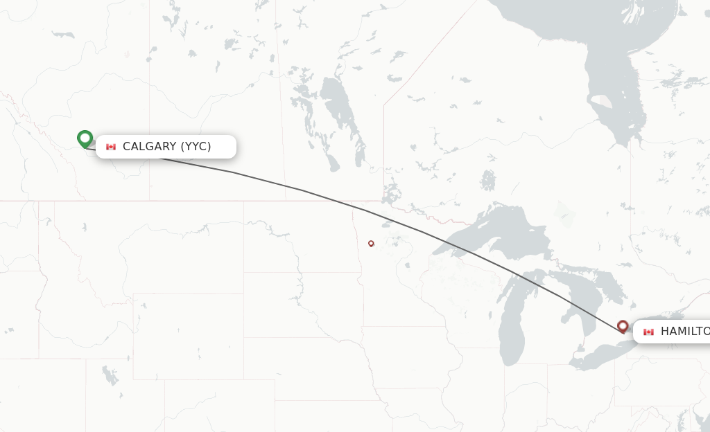 Flights from Calgary to Hamilton route map