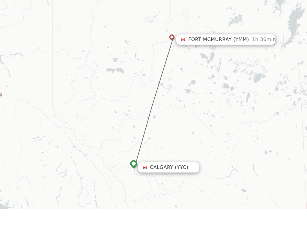 Flights from Calgary to Fort McMurray route map
