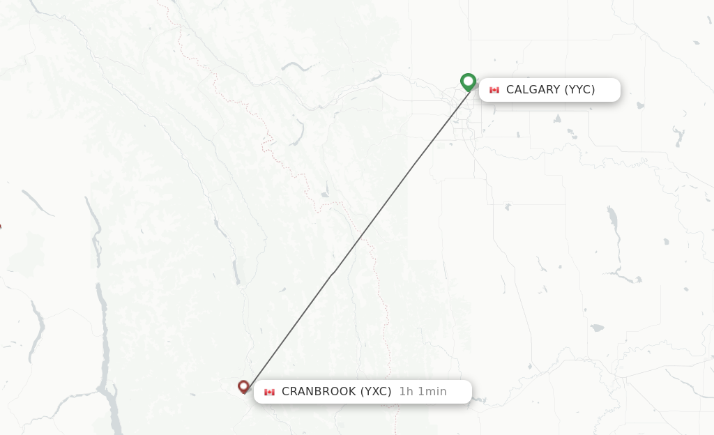 Flights from Calgary to Cranbrook route map