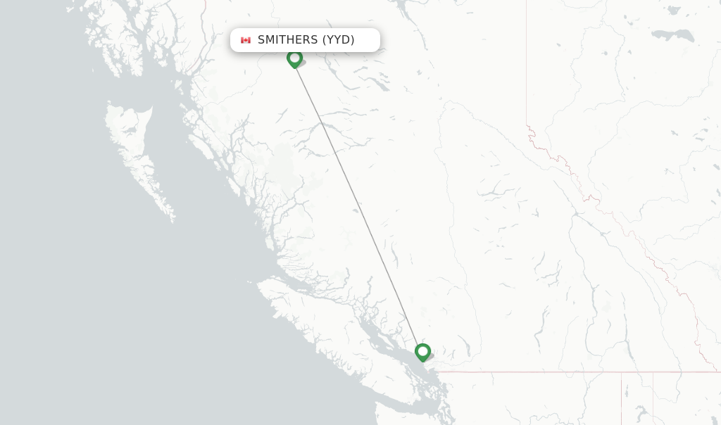 Flights from Smithers to Kelowna route map