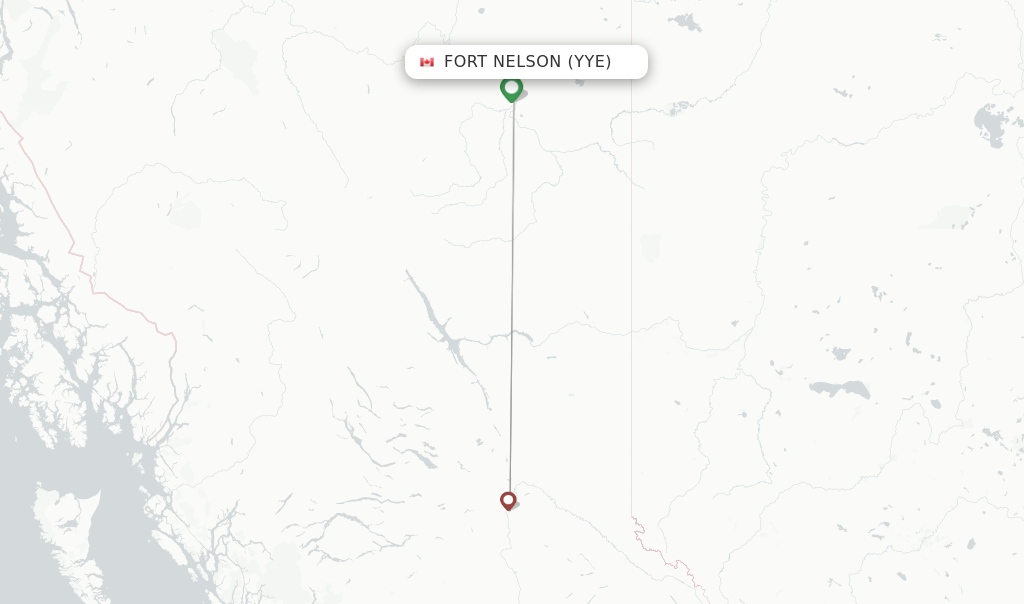 Route map with flights from Fort Nelson with CMA
