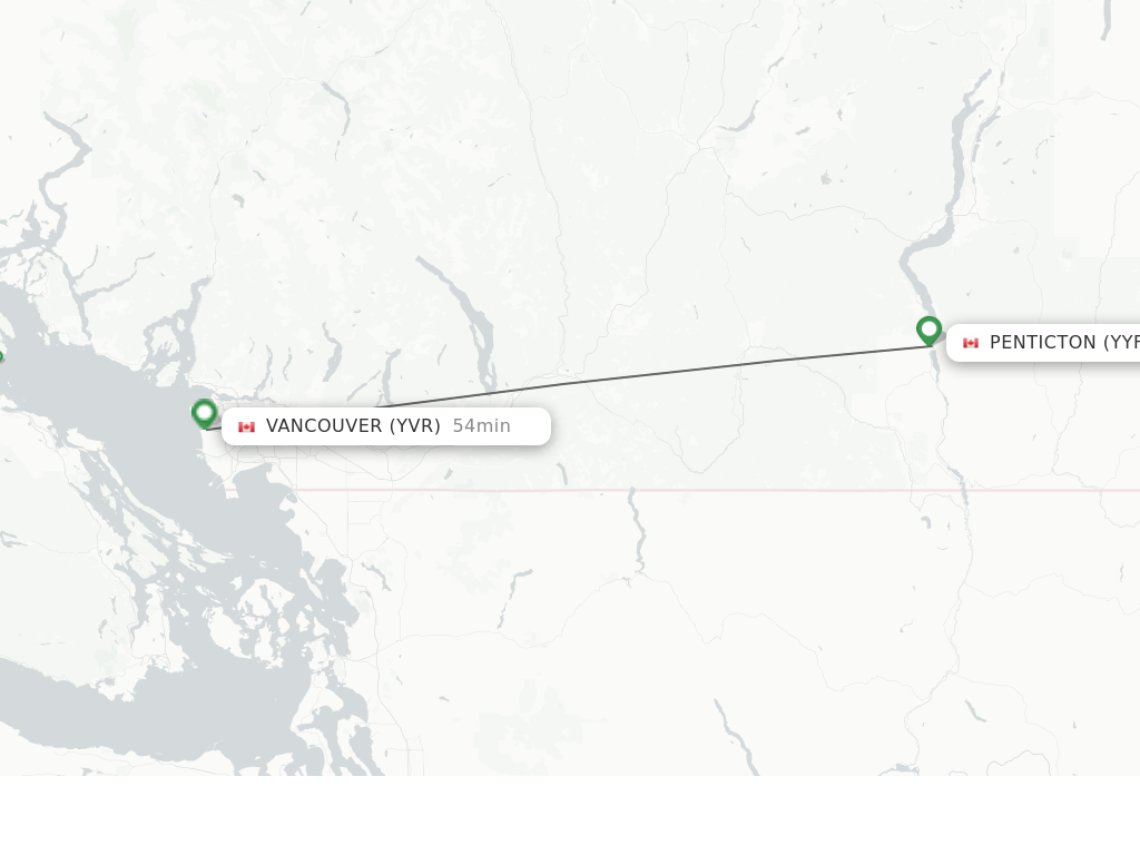 Flights from Penticton to Vancouver route map