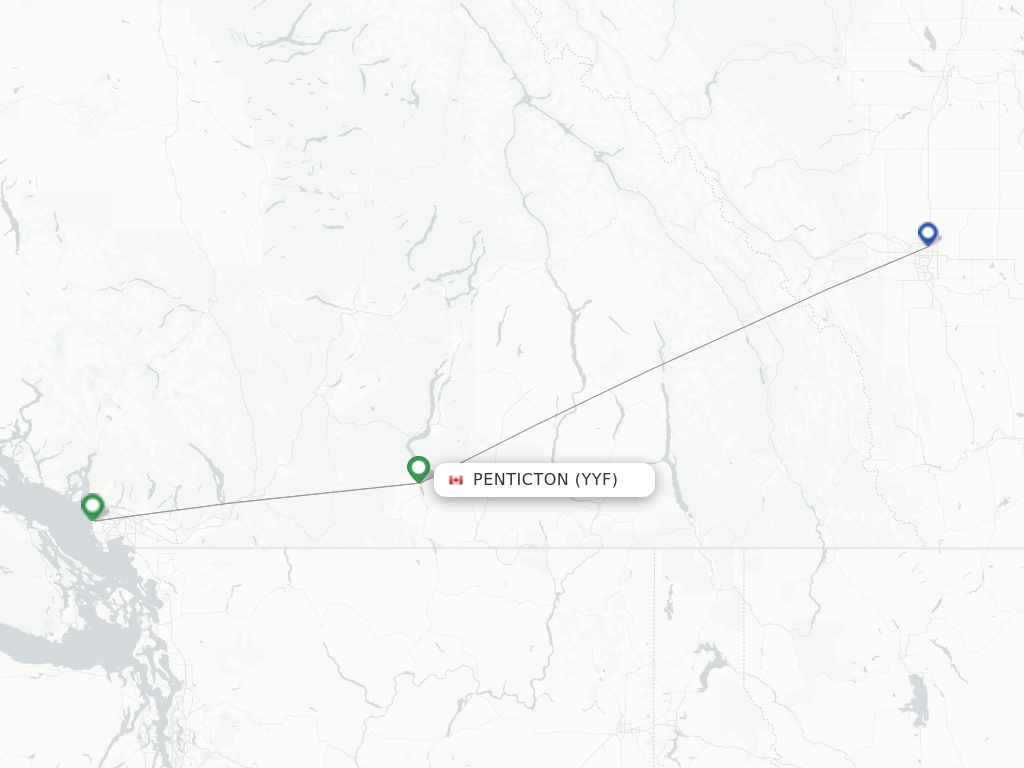 Flights from Penticton to Edmonton route map