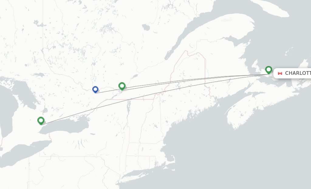 Route map with flights from Charlottetown with Air Canada