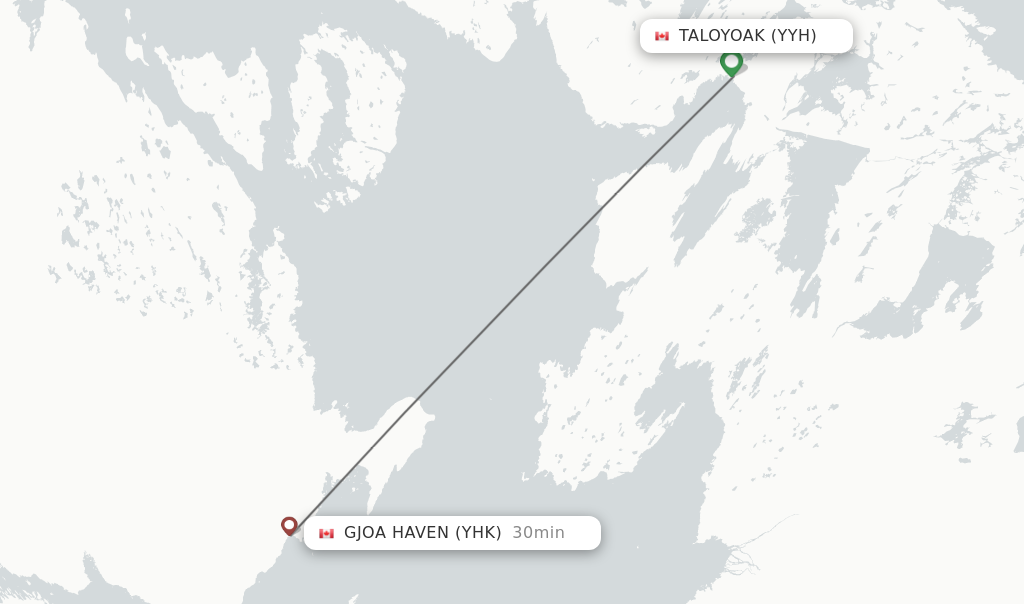 Flights from Taloyoak to Gjoa Haven route map
