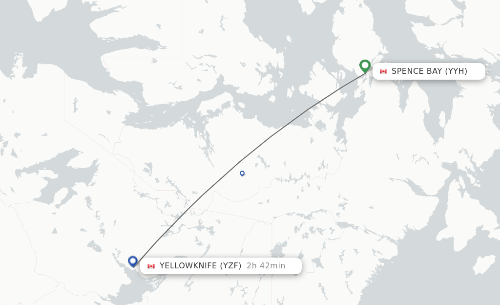 Flights from Taloyoak to Yellowknife route map