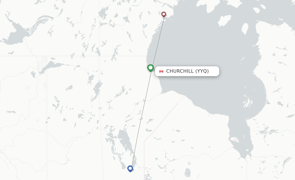 Route map with flights from Churchill with Calm Air International