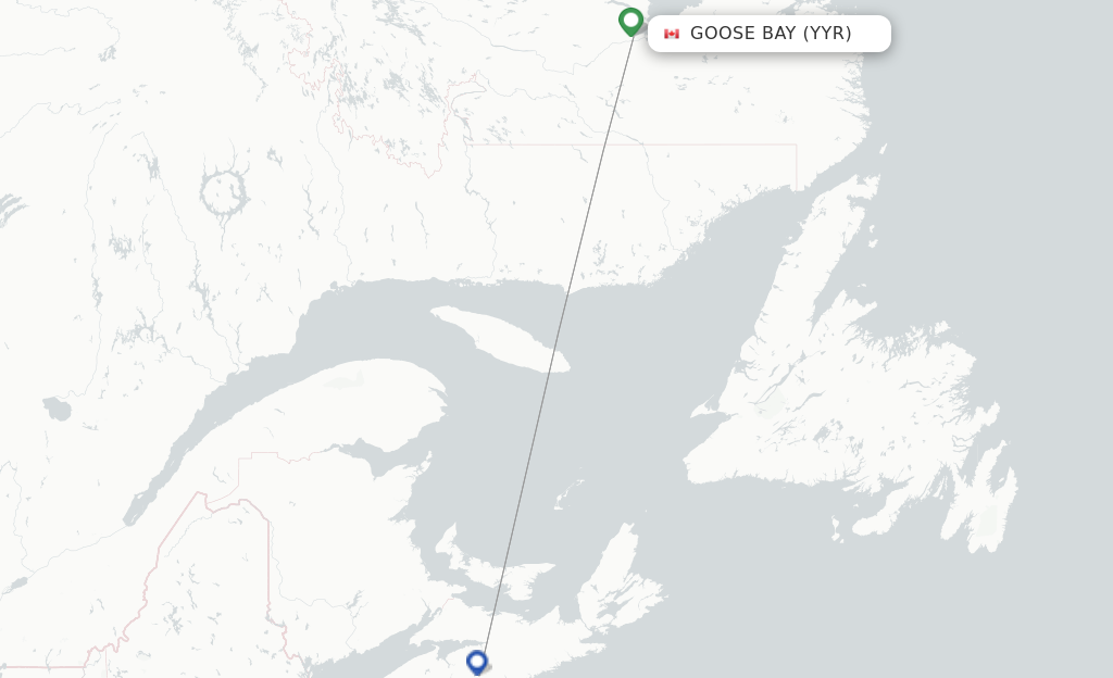 Route map with flights from Goose Bay with Air Canada