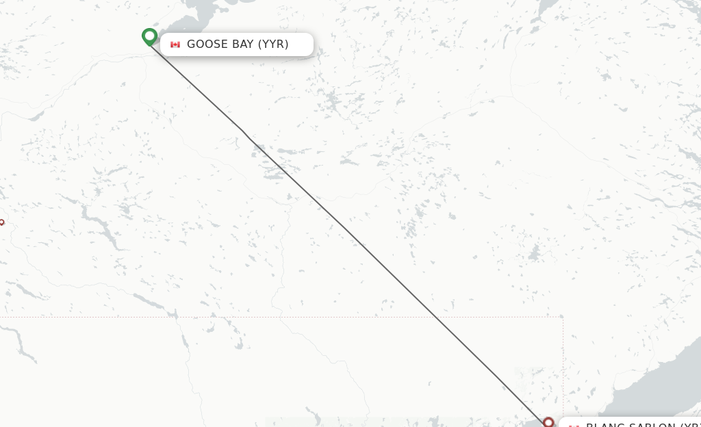 Flights from Goose Bay to Blanc Sablon route map