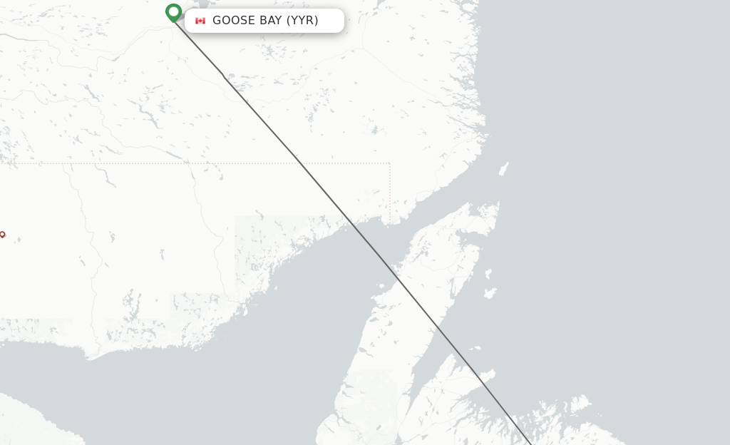Flights from Goose Bay to Gander route map
