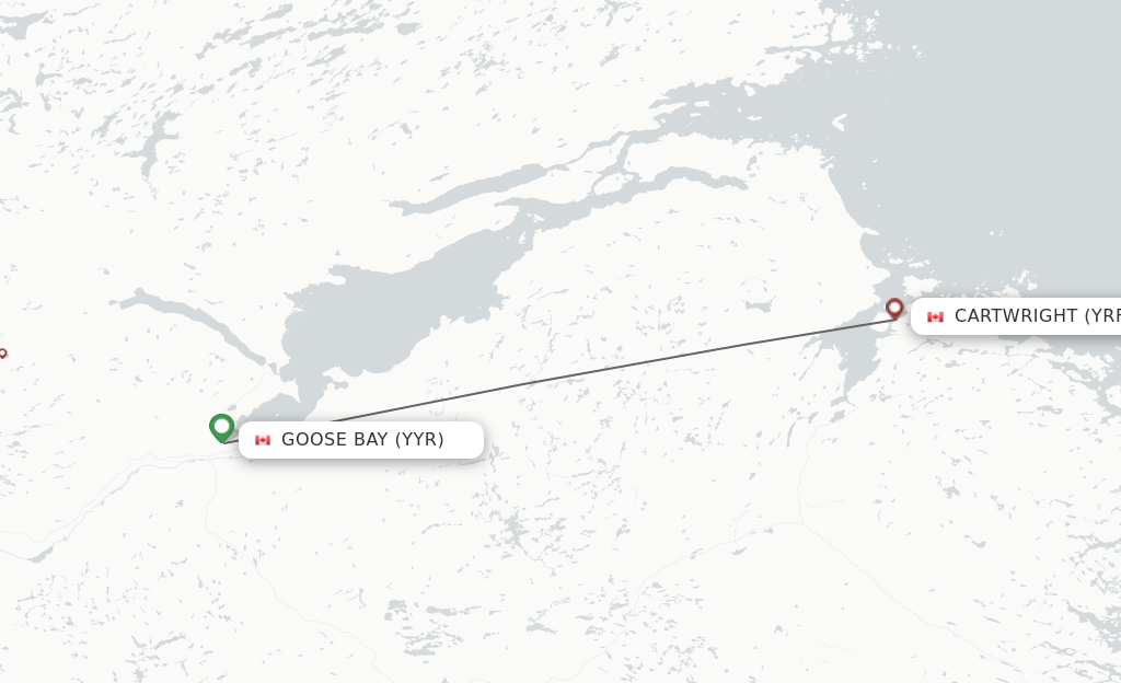 Flights from Goose Bay to Cartwright route map