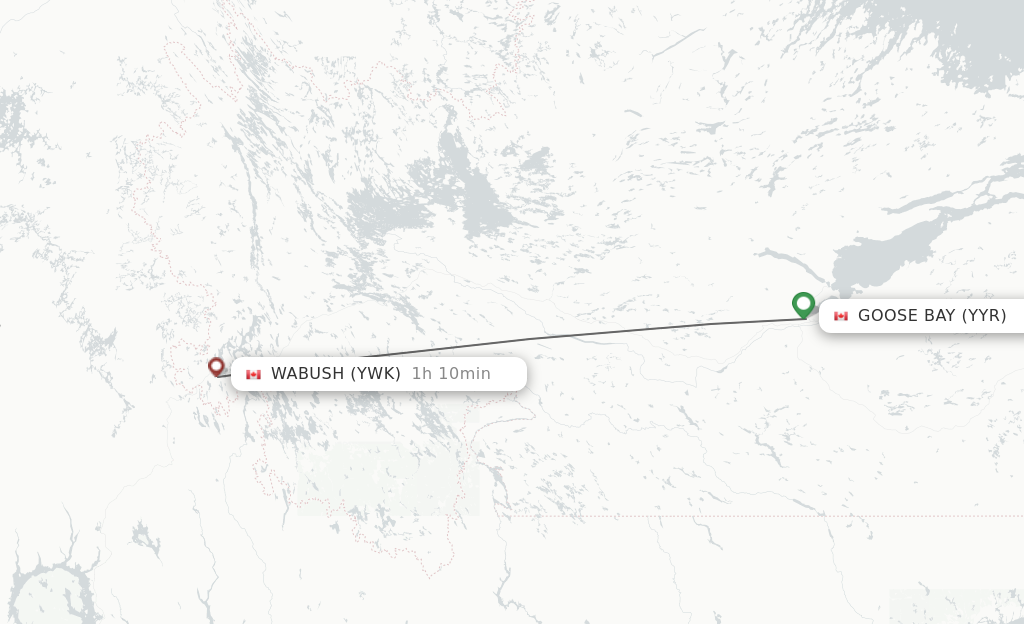 Flights from Goose Bay to Wabush route map