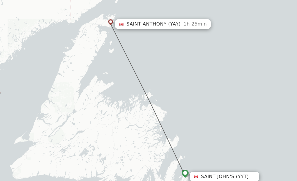 Flights from St. John's to Saint Anthony route map