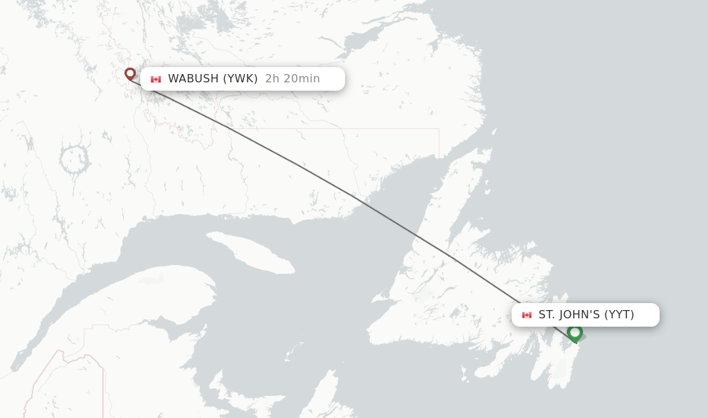 Flights from St. John's to Wabush route map