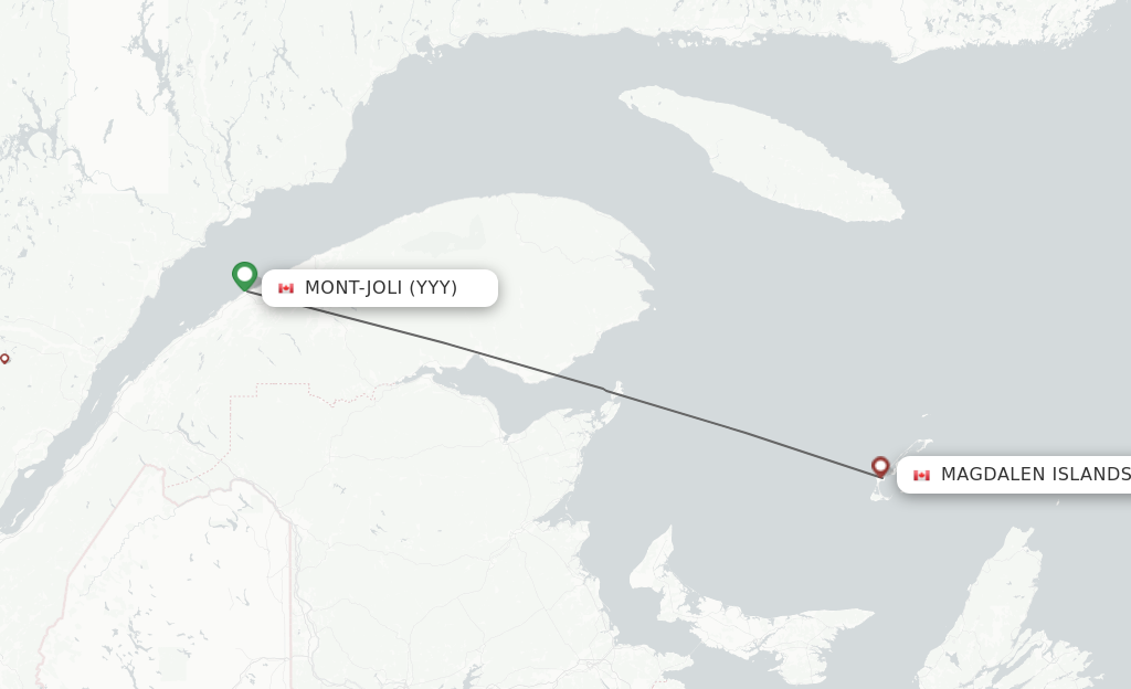 Flights from Mont Joli to Iles De La Madeleine route map