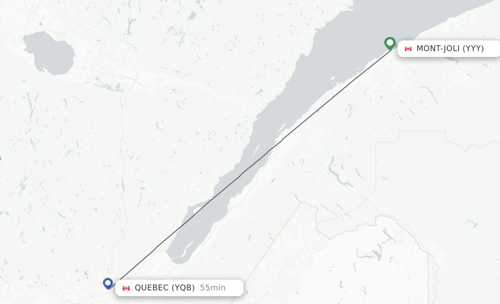 Flights from Mont Joli to Quebec route map